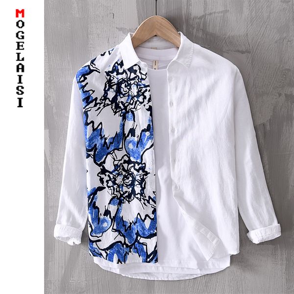 fashion printing shirt men new spring linen cotton comfortable soft men white long shirts asian size l534, White;black
fashion printing shirt men new spring linen cotton comfortable soft men white long shirts asian size l534, White;black