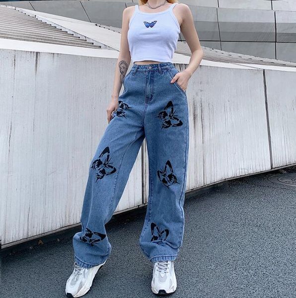 women's jeans loose high waist pants butterfly printed straight-leg casual women, Blue
women's jeans loose high waist pants butterfly printed straight-leg casual women, Blue