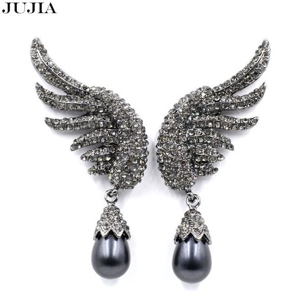 2020 new statement fashion drop imitation pearl angel wing crystal black jewelry boho vintage earrings for women, Silver
2020 new statement fashion drop imitation pearl angel wing crystal black jewelry boho vintage earrings for women, Silver