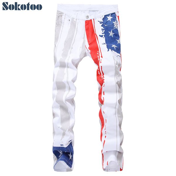 men's american flag stripe and stars printed jeans white lightweight denim colored painted pants, Blue
men's american flag stripe and stars printed jeans white lightweight denim colored painted pants, Blue