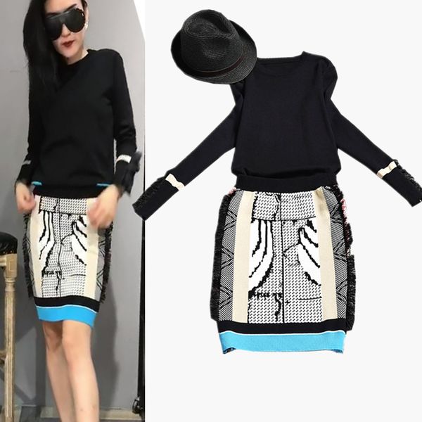 women's suits & blazers work wear two piece set black knitted sweater women skirt suit autumn winter + vintage floral ns179, White;black
women's suits & blazers work wear two piece set black knitted sweater women skirt suit autumn winter + vintage floral ns179, White;black