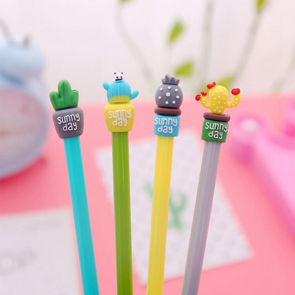 4 Pcs Cute Pen Kawaii Cactus Shape Gel Pen Diy Office Stationery And School Supplies Smooth Writing Black And Blue Ink 0.5mm