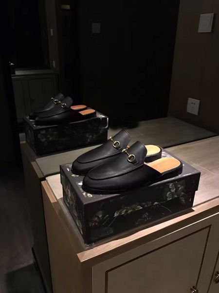 val men half the slippers scuffs real cow leather shoes made in italy size 38-44, Black