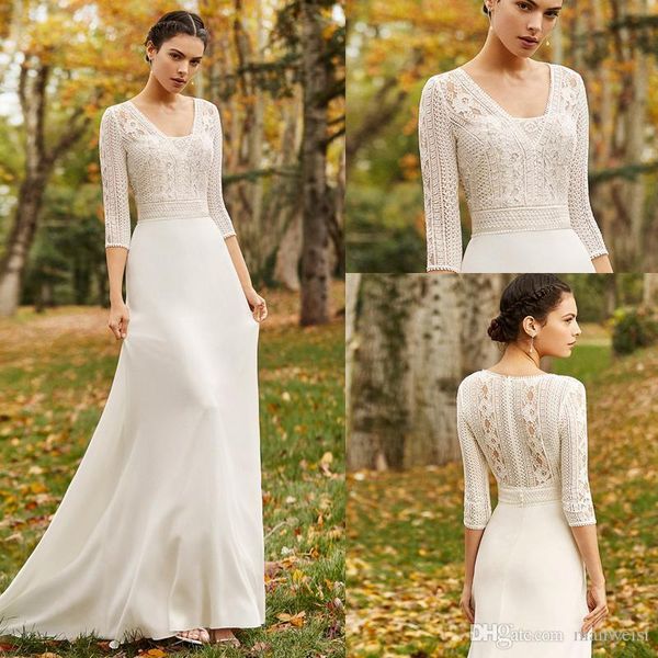 boho country mermaid 2020 wedding dresses v neck 3/4 long sleeve lace satin bridal gowns sweep train robe de mariée, White
boho country mermaid 2020 wedding dresses v neck 3/4 long sleeve lace satin bridal gowns sweep train robe de mariée, White
