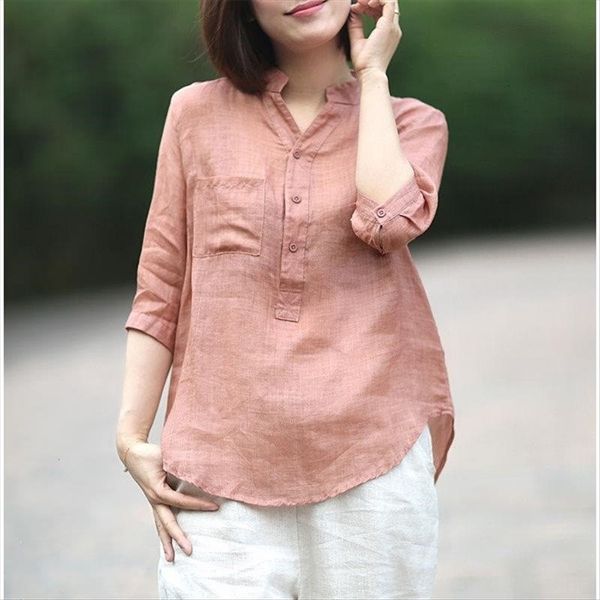 2020 artistic casual women's cotton linen shirt cotton and linen large size loose stand collar shirt, White
2020 artistic casual women's cotton linen shirt cotton and linen large size loose stand collar shirt, White