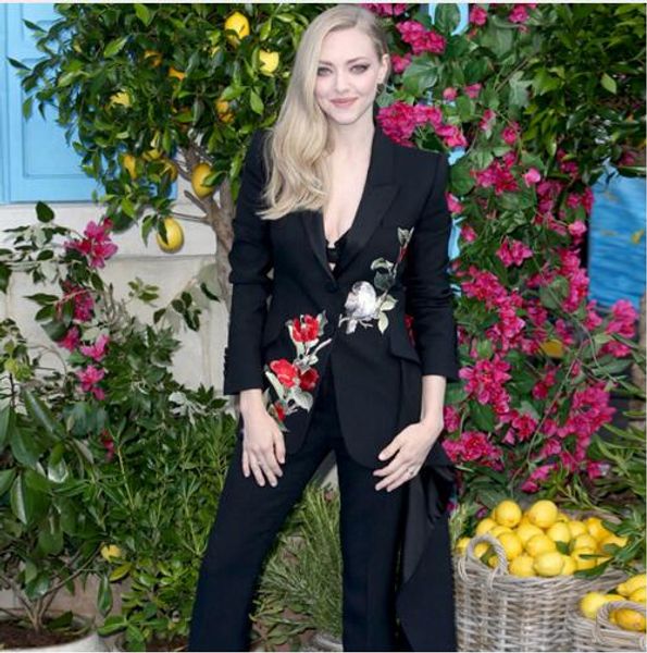 women 2 pieces set flower trousers bird embroidery slim fit jacket + long pants work suit office uniform black business suit, White;black
women 2 pieces set flower trousers bird embroidery slim fit jacket + long pants work suit office uniform black business suit, White;black