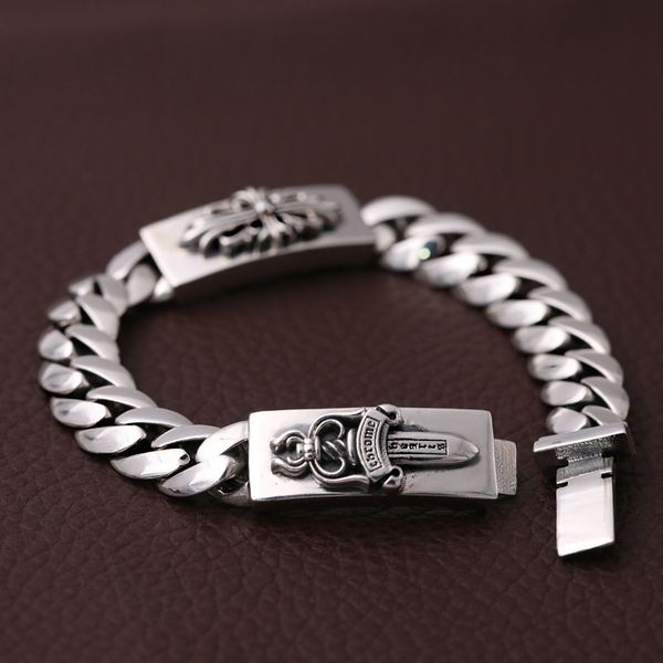 brand new 925 sterling silver vintage jewelry american european handmade designer antique silver link chain bracelets cross sword for men, Black
brand new 925 sterling silver vintage jewelry american european handmade designer antique silver link chain bracelets cross sword for men, Black
