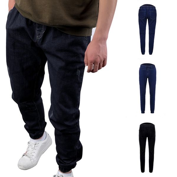 men's casual jeans destroyed slim fit pants, Black