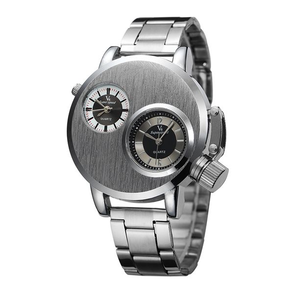 v6 two time zone silver steel watches men sports quartz hours unique luxury design men casual wristwatch relogio masculino, Slivery;brown
v6 two time zone silver steel watches men sports quartz hours unique luxury design men casual wristwatch relogio masculino, Slivery;brown