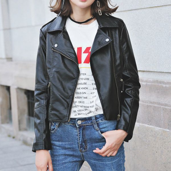 2019 autumn winter faux leather women jacket coat long sleeve zip short jackets ladies fashion moto biker outwear for female, Black
2019 autumn winter faux leather women jacket coat long sleeve zip short jackets ladies fashion moto biker outwear for female, Black