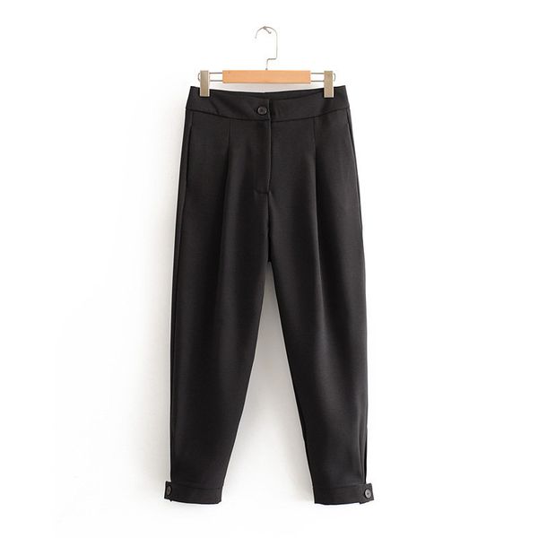 women retro basic black pants zipper design pockets office wear female stylish full length trousers, Black;white
women retro basic black pants zipper design pockets office wear female stylish full length trousers, Black;white