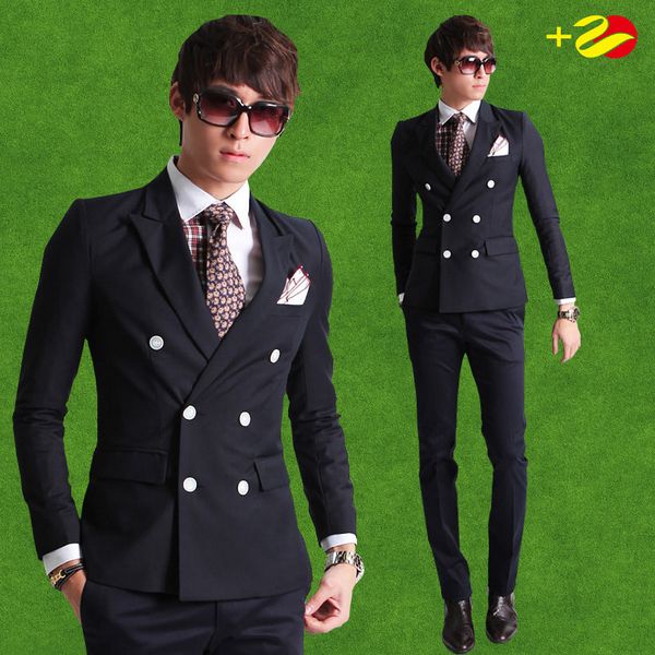 han edition cultivate morality leisure men's suit new men double-breasted suit the groom wedding dress, White;black
han edition cultivate morality leisure men's suit new men double-breasted suit the groom wedding dress, White;black