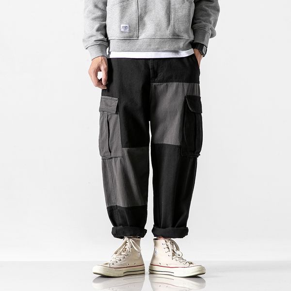 men fashion splice straight wide leg cargo pants vintage streetwear hip hop loose casual harem trousers joggers sweatpants, Black
men fashion splice straight wide leg cargo pants vintage streetwear hip hop loose casual harem trousers joggers sweatpants, Black