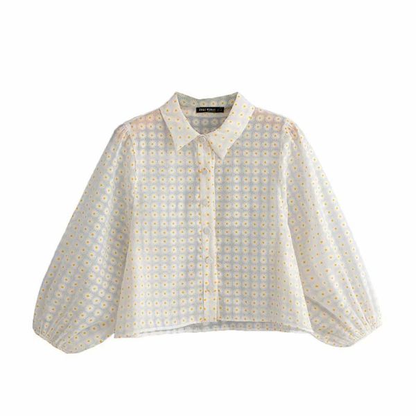 women floral print crop three quarter lantern sleeve transparent casual short blouses, White
women floral print crop three quarter lantern sleeve transparent casual short blouses, White