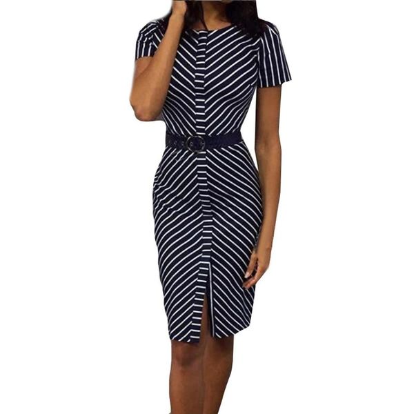 women stripe pritn dress o-neck midi dress short sleeve bodycon party vestidos plus size bodycon women, White;black
women stripe pritn dress o-neck midi dress short sleeve bodycon party vestidos plus size bodycon women, White;black