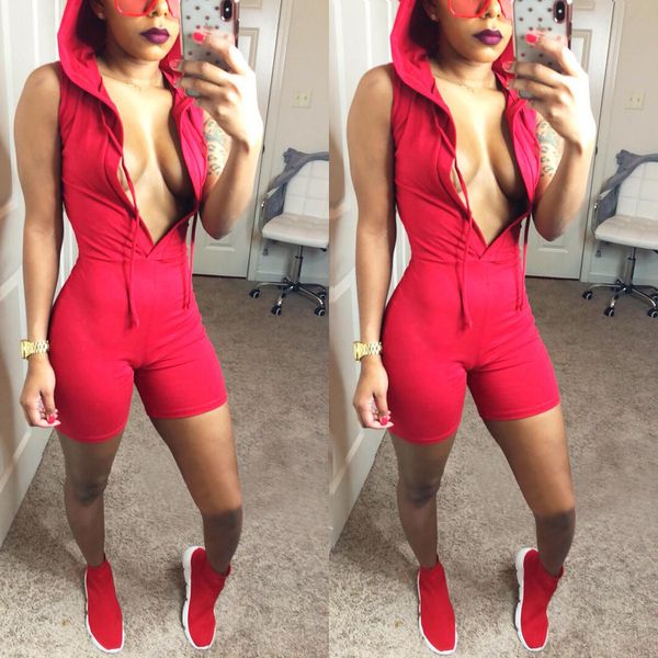Womens Sports Jumpsuits Solid Candy Color Summer Hooded V neck Rompers One Piece Suits Shorts
Womens Sports Jumpsuits Solid Candy Color Summer Hooded V neck Rompers One Piece Suits Shorts