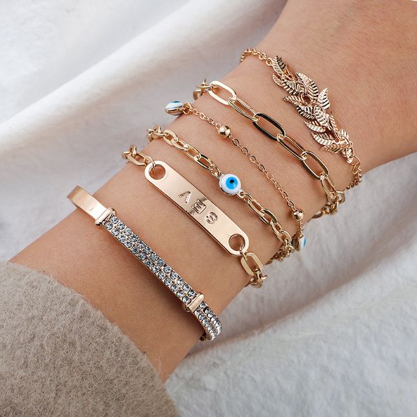 tocona 6pcs/sets boho gold leaf bangle for women shiny crystal stone alloy eyes letter bracelet jewelry accessories 9178, Black
tocona 6pcs/sets boho gold leaf bangle for women shiny crystal stone alloy eyes letter bracelet jewelry accessories 9178, Black