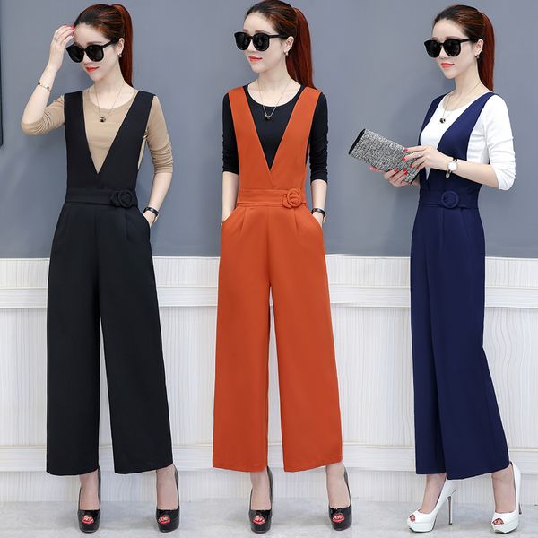 wide leg pants jumpsuit female high waist slim strap pants 2019 new elegant fashion suit spring autumn solid ladies nine, Black;white
wide leg pants jumpsuit female high waist slim strap pants 2019 new elegant fashion suit spring autumn solid ladies nine, Black;white