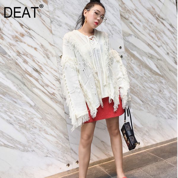 deat 2019 autumn and winter new products fashion lazy wind long irregular white tassel pullover sweater female pb115, White;black
deat 2019 autumn and winter new products fashion lazy wind long irregular white tassel pullover sweater female pb115, White;black