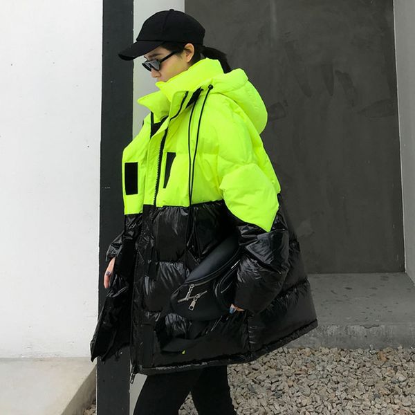 2019 women's winter jacket coat female parka warm hooded jackets street bright fluorescent green outwear my206, Black
2019 women's winter jacket coat female parka warm hooded jackets street bright fluorescent green outwear my206, Black