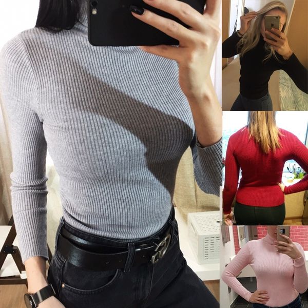 high elastic autumn winter sweater long sleeve turtleneck slim jumper warm pull femme women knitted ribbed pullover sweater, White;black
high elastic autumn winter sweater long sleeve turtleneck slim jumper warm pull femme women knitted ribbed pullover sweater, White;black