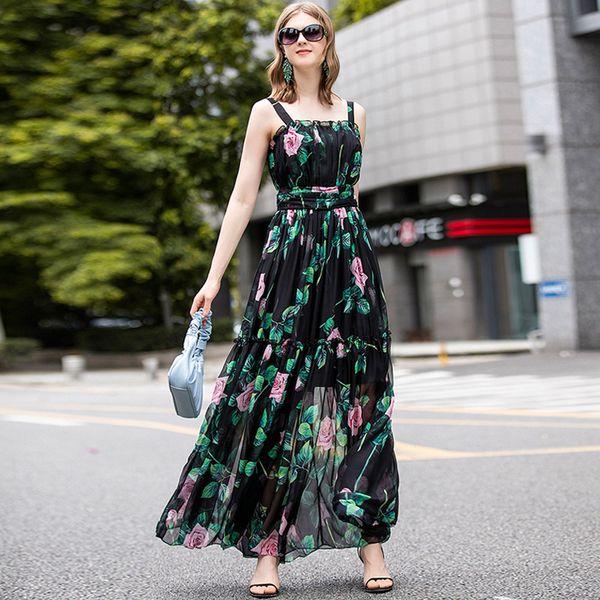 holiday long dress 2020 summer new spaghetti strap rose printed long dress s women's 200703ul08, Black;gray
holiday long dress 2020 summer new spaghetti strap rose printed long dress s women's 200703ul08, Black;gray