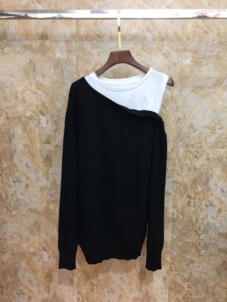 2019 early autumn new women's collar, color matching, single shoulder, long sleeved, jacket, knitted sweater 923, White;black
2019 early autumn new women's collar, color matching, single shoulder, long sleeved, jacket, knitted sweater 923, White;black