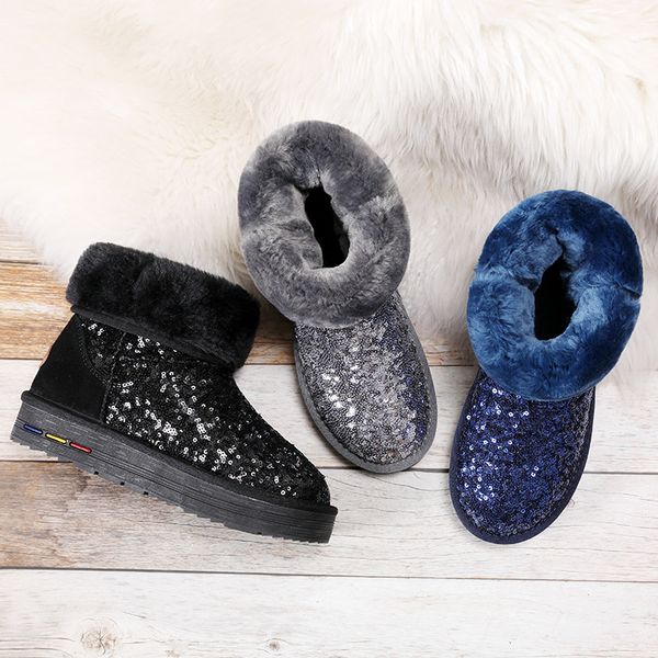 leather snow boots women's winter new tube sequins plus velvet thickening non-slip fashion warm thick bottom bread shoes women, Black
leather snow boots women's winter new tube sequins plus velvet thickening non-slip fashion warm thick bottom bread shoes women, Black