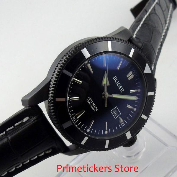 pvd coated case 46mm black/coffee dial rotating bezel leather strap date automatic movement men's watch, Slivery;brown
pvd coated case 46mm black/coffee dial rotating bezel leather strap date automatic movement men's watch, Slivery;brown