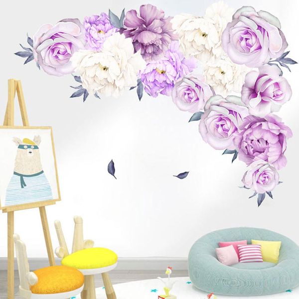wall stickers home decoration diy peony rose flower wall stickers art nursery decals children's room home decoration gifts l0503