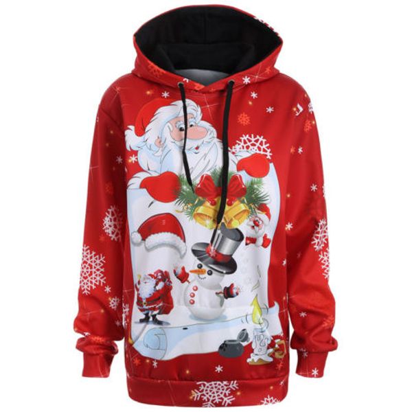 

autumn 2017 christmas hoodies women winter plus size kangaroo pocket santa claus snowman hoody for women casual sweatshirts, Black