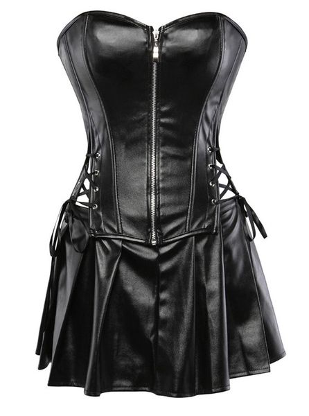 new female sexy mistress leather front zip boned corset bustier with hollow out and skirt fetish wear, Black;white
new female sexy mistress leather front zip boned corset bustier with hollow out and skirt fetish wear, Black;white