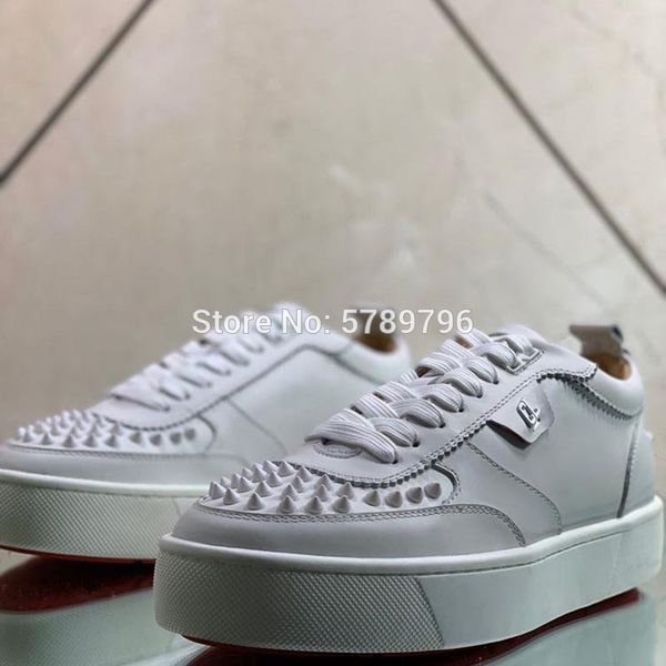 20 red bottom white leather shoes men casual shoes fashion loafers rivets toecap runway low cut lace up for men sneakers, Black
20 red bottom white leather shoes men casual shoes fashion loafers rivets toecap runway low cut lace up for men sneakers, Black