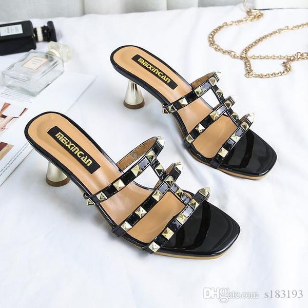 designer slides sandals red party women slippers rivets wedding slipper high-heeled stiletto with open toe lazy shoes, Black
designer slides sandals red party women slippers rivets wedding slipper high-heeled stiletto with open toe lazy shoes, Black