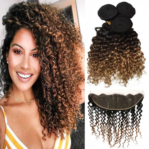 three tone 1b/4/27 ombre hair deep curly weave with frontal brazilian virgin hair 3 bundles with 13x4 lace frontal, Black;brown
three tone 1b/4/27 ombre hair deep curly weave with frontal brazilian virgin hair 3 bundles with 13x4 lace frontal, Black;brown