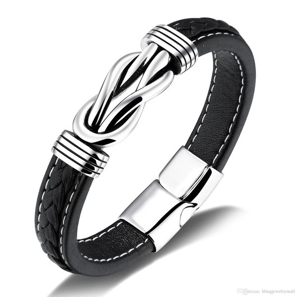unique knot shape genuine leather men bracelets white stitch line design magnet buckle male wrap party gift ph1151, Black
unique knot shape genuine leather men bracelets white stitch line design magnet buckle male wrap party gift ph1151, Black