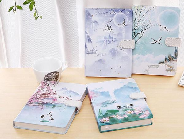 Pretty Natural Scenery Korea Notebook Creative 32k Stationery Magnetic Buckle Book Student Copy Diary Book 128 Sheet 4book/set