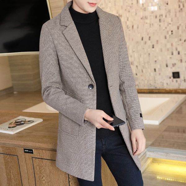 new boutique fashion business men's casual slim woolen lapel coat solid color trend warm mid-length windbreaker, Black
new boutique fashion business men's casual slim woolen lapel coat solid color trend warm mid-length windbreaker, Black