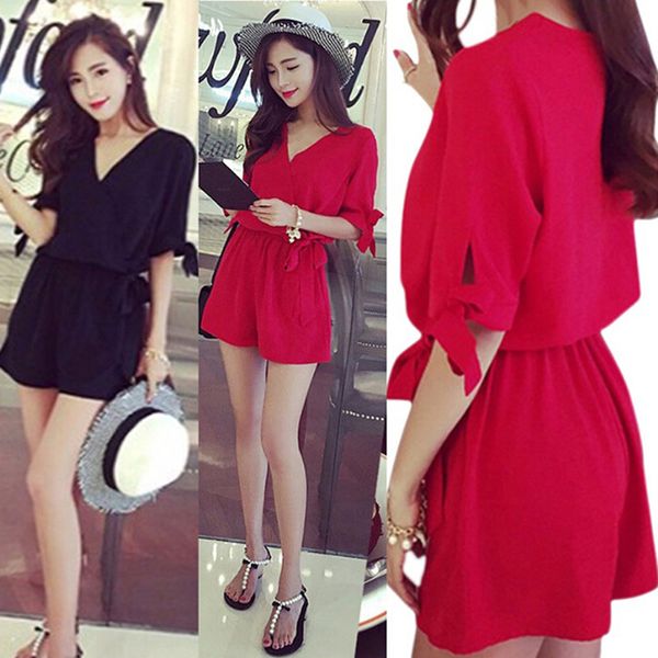 women summer loose jumpsuit v neck short sleeve shirt elegant rompers casual solid playsuit overalls romper 2 colors, Black;white
women summer loose jumpsuit v neck short sleeve shirt elegant rompers casual solid playsuit overalls romper 2 colors, Black;white