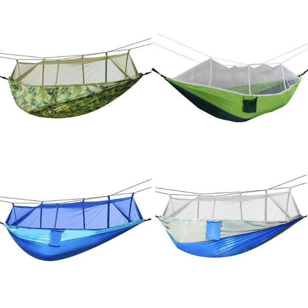 1-2 Person Camping/garden Hammock With Mosquito Outdoor Sleep Hanging Strength Furniture Portable Parachute Bed Swing Fabri O5d0