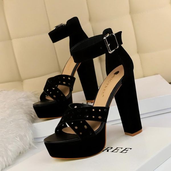 european and american style fashion thick heel super high heel waterproof platform hollow open toe cross belt female sandal, Black
european and american style fashion thick heel super high heel waterproof platform hollow open toe cross belt female sandal, Black