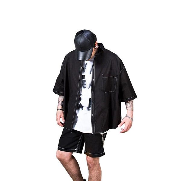 свободные рубашки отворотом шеи повседневная хип-хоп мужские футболки однобортный короткий рукав мужской верхней одежды летние мальчики черн, White;black 
свободные рубашки отворотом шеи повседневная хип-хоп мужские футболки однобортный короткий рукав мужской верхней одежды летние мальчики черн, White;black