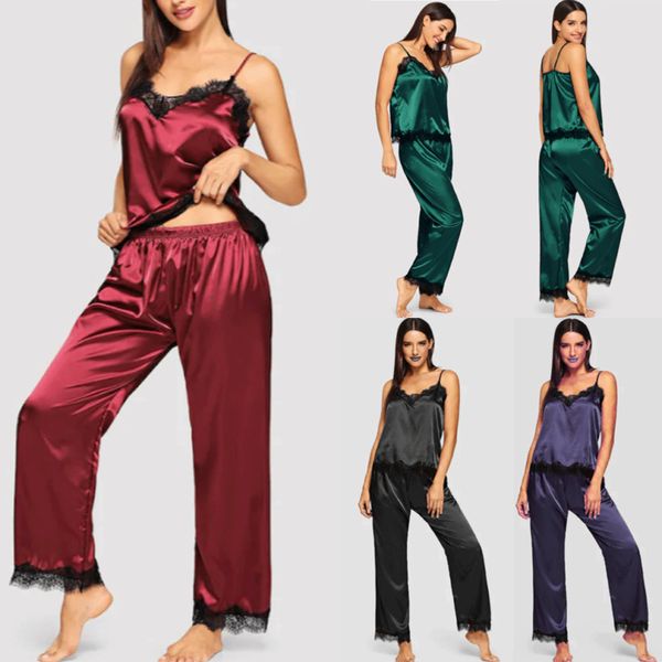hirigin womens ladies satin pyjama set silky summer spaghetti strap lace patchwork lounge wear pajamas sleeveless set, Black;red
hirigin womens ladies satin pyjama set silky summer spaghetti strap lace patchwork lounge wear pajamas sleeveless set, Black;red