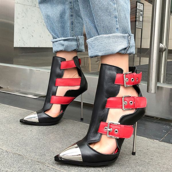 womens metal pointed toe ankle boots cut out belt buckle stilettos high steel heel summer lace up shoes real leather plus size, Black
womens metal pointed toe ankle boots cut out belt buckle stilettos high steel heel summer lace up shoes real leather plus size, Black