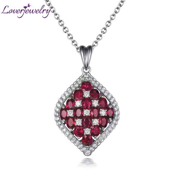 loverjewelry ruby pendant 18kt white gold genuine diamonds natural ruby emerald sapphire pendants necklace for women no chain, Silver
