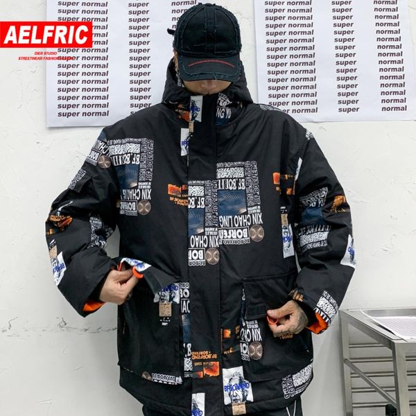 aelfric patchwork pockets lettter printed mens hooded parkas hip hop casual thick padded jackets harajuku windbreaker streetwear, Black
aelfric patchwork pockets lettter printed mens hooded parkas hip hop casual thick padded jackets harajuku windbreaker streetwear, Black