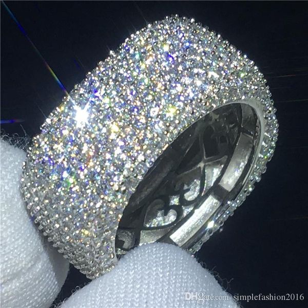 hollow design ring mirco pave 450pcs diamond 925 sterling silver engagement wedding band ring for women finger jewelry, Slivery;golden