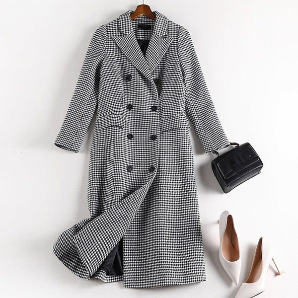 new lapel double-breasted long woolen coat plus size 5xl winter thick houndstooth coat loose outwear, Black
new lapel double-breasted long woolen coat plus size 5xl winter thick houndstooth coat loose outwear, Black