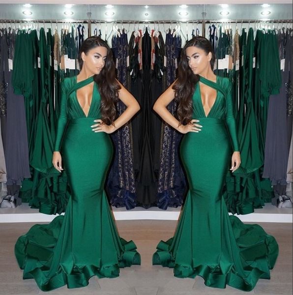 dark green one shoulder mermaid prom dresses 2020 long sleeve ruched sweep train formal party evening gowns, Black
dark green one shoulder mermaid prom dresses 2020 long sleeve ruched sweep train formal party evening gowns, Black
