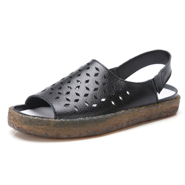 2019 summer fashion leather punching breathable women's sandals wild casual thin belt tendon sole simple fish mouth shoes, Black
2019 summer fashion leather punching breathable women's sandals wild casual thin belt tendon sole simple fish mouth shoes, Black